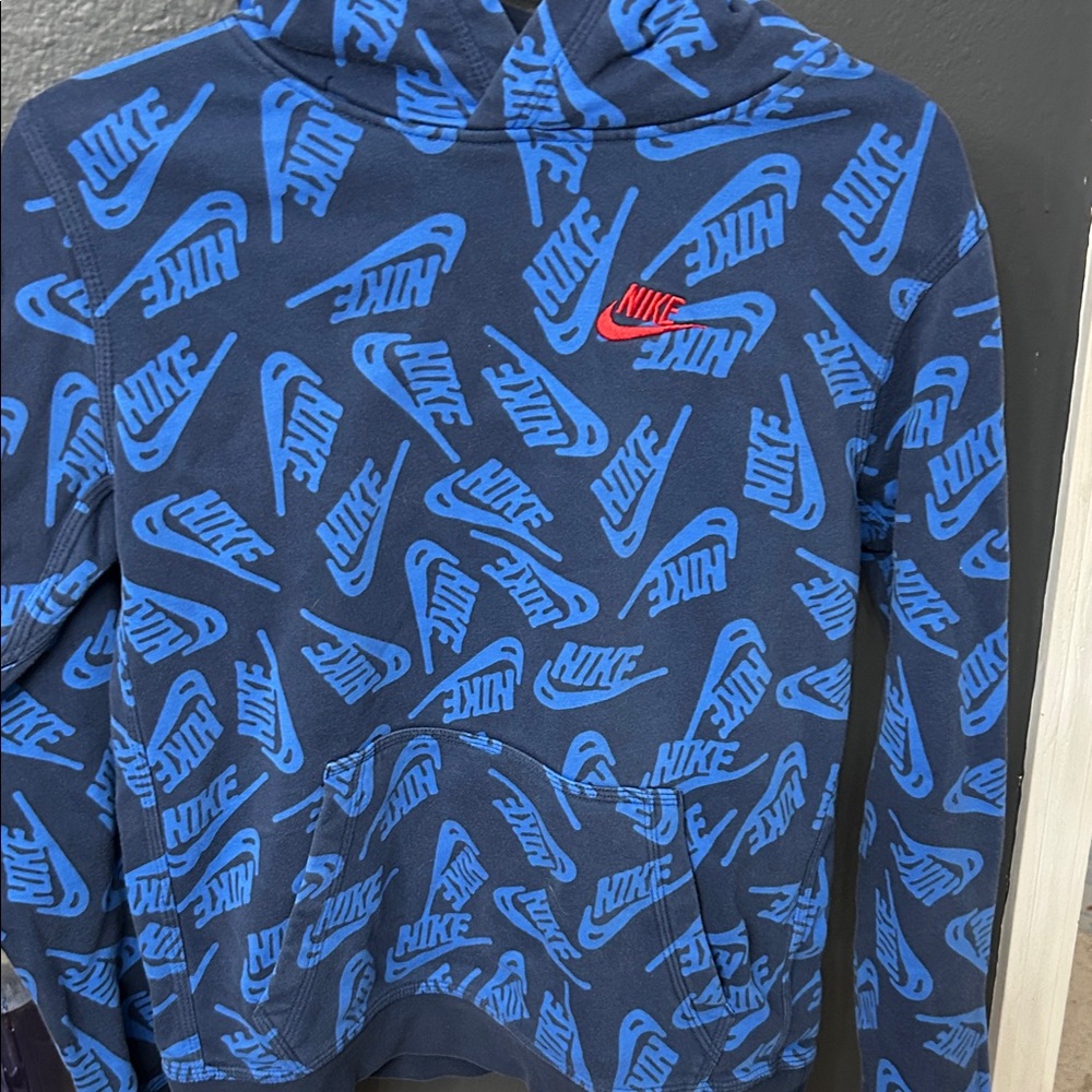 Nike Blue and Red Patterned Hoodie